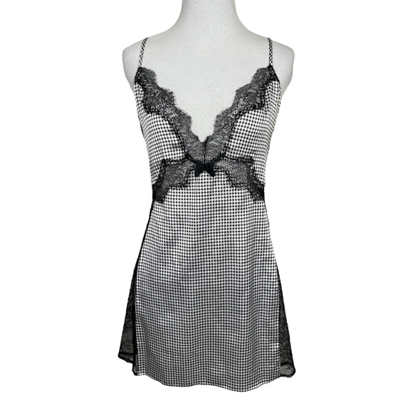 Victoria's Secret Other - Victoria's Secret Houndstooth Lace Slip Dress Small Low Back Black White Sexy